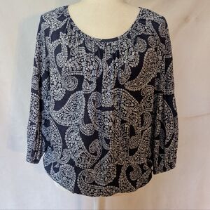 NEW Michael Kors Dark Blue & White Paisley Blouse SMALL